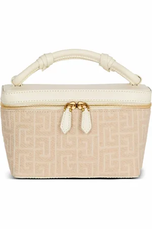 Balmain Taske, Dame, , ONE SIZE, Læder, B-Army Toilettaske i monogrammønstret lærred og læder