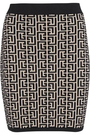 Balmain Nederdel, Dame, Sort, S, Uld, Monogrammed Striknederdel