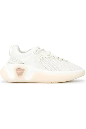 Balmain Sko, Dame, Hvid, 40 EU, Læder, Hvide Sneakers med Mesh Paneler
