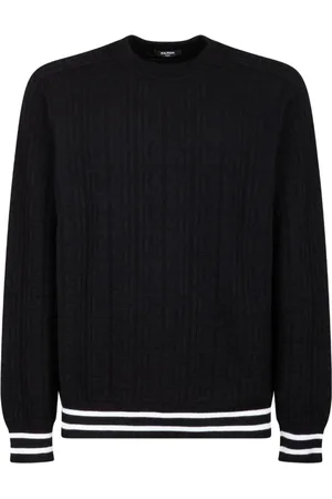 Balmain Strik, Herre, Sort, L, Uld, Mønstret Jacquard Jumper