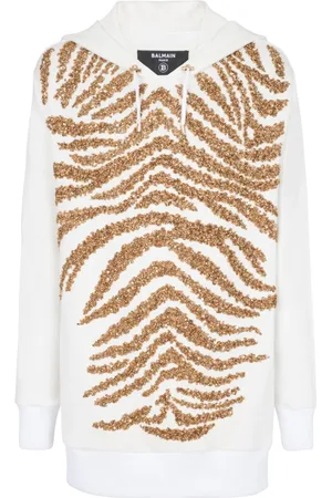 Balmain Sweathshirts & Hoodies, Herre, Flerfarvet, M, Hættetrøje med broderede zebra-striber