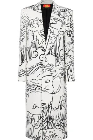 Balmain Frakke, Herre, Hvid, L, Uld, Disney x : The Lion King - Lang krøllet trykt børnefrakke