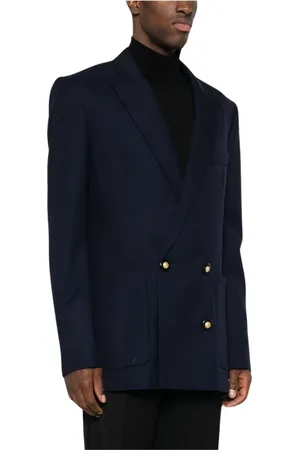 Balmain Jakke, Herre, Blå, L, Uld, Marineblå Dobbeltbrystet Uld Blazer