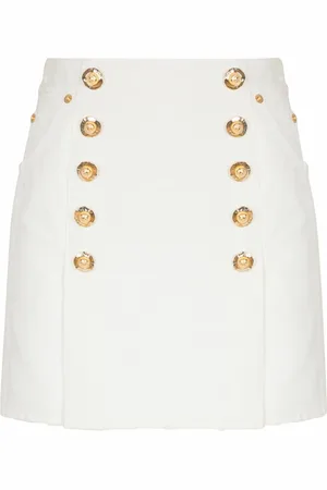 Balmain Nederdel, Dame, Hvid, XS, Bomuld, Kort bomuldskanvas nederdel