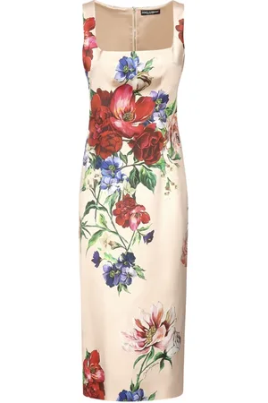 Dolce & Gabbana Kjole, Dame, Flerfarvet, XS, Rosa Ærmeløs Firkantet Halsudskæring Kjole