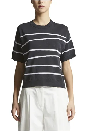 PESERICO SIGN Strik, Dame, Blå, M, Bomuld, Linned og bomuld crepe sweater