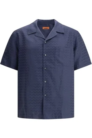 Missoni Skjorte, Herre, Blå, S, Skinnende ZigZag Bowling Skjorte