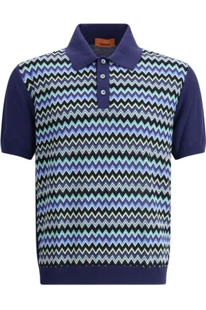 Missoni Top, Herre, Flerfarvet, M, ZigZag Strikket Polo Shirt