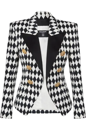 Balmain Jakke, Dame, Sort, 2XS, Bomuld, 6-knaps Diamant crepe jakke