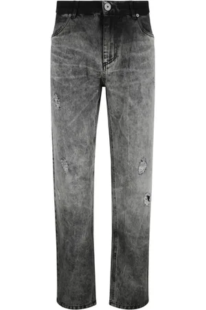 Balmain Jeans, Herre, Grå, W30, Bomuld, Stonewashed Straight Leg Jeans