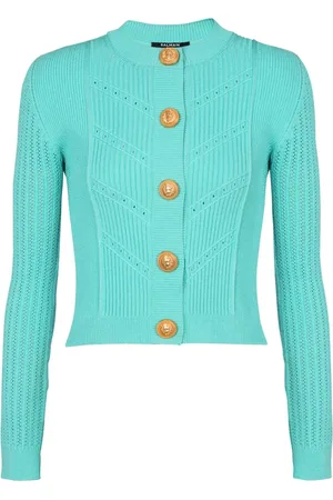 Balmain Strik, Dame, Blå, XS, Uld, Kortstrikket cardigan