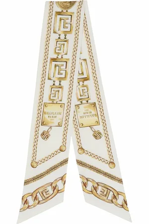 Balmain Tilbehør, Dame, Gul, ONE SIZE, Trykt silke bandana med kædemønster