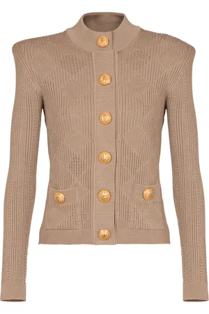 Balmain Strik, Dame, , L, Uld, Gingham åbenstrikket cardigan