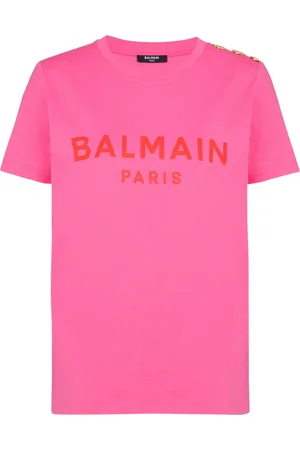 Balmain Top, Dame, Lyserød, XL, Bomuld, T-shirt med Paris print