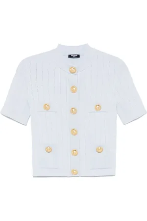 Balmain Strik, Dame, Blå, S, Lyseblå Kortærmet Sweater