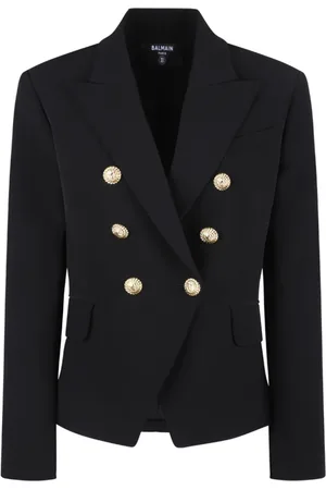 Balmain Jakke, Dame, Sort, S, Uld, Sort dobbeltradet blazer