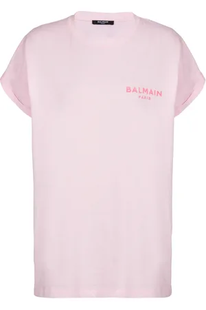 Balmain Top, Dame, Lyserød, XS, Bomuld, T-shirt med flocked Paris logo