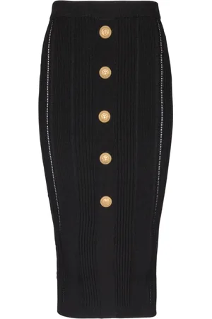 Balmain Nederdel, Dame, Sort, S, Polyester, 5-knaps strikket nederdel