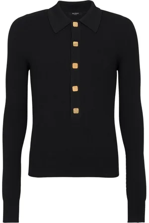 Balmain Top, Herre, Sort, L, Uld, Uld PB knappet polo shirt