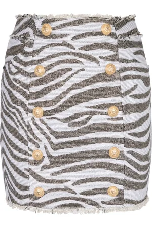 Balmain Nederdel, Dame, Flerfarvet, 2XL, HW Butonned Lurex Zebra Kort Nederdel