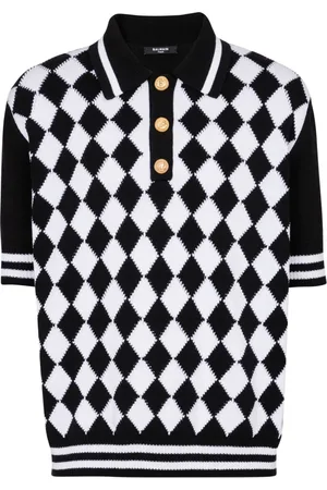 Balmain Top, Herre, Sort, XL, Bomuld, Diamant poloshirt i tofarvet bomuld