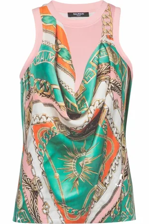 Balmain Top, Dame, Flerfarvet, S, Polyester, Trompe-œi-stil Bamain Fouard print vest top