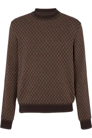 Balmain Strik, Herre, Brun, 2XL, Striktrøje med mini monogram