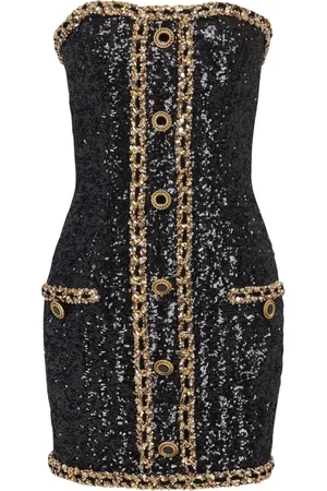 Balmain Kjole, Dame, Sort, M, Uld, Bustierkjole med palietbroderi