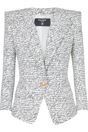 Balmain Jakke, Dame, Hvid, S, Uld, 1-knaps jakke med `Love Letter`-print