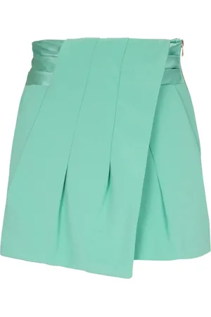 Balmain Shorts, Dame, Grøn, M, Satin, Satin Taljebånd Crepe Draperede Shorts