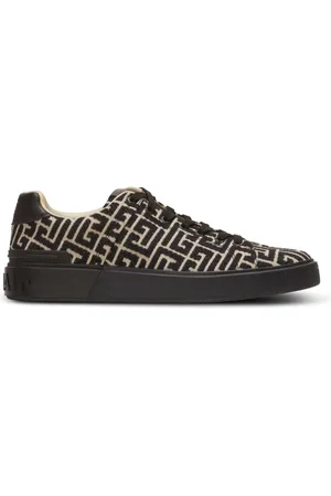 Balmain Sko, Herre, Sort, 43 EU, Bomuld, B-Court trænere med jacquard monogram