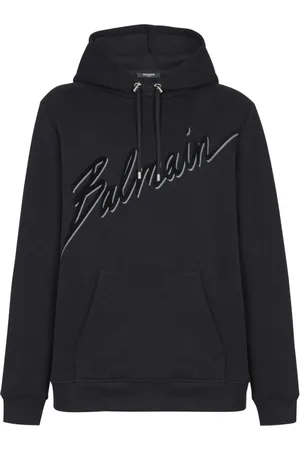 Balmain Sweathshirts & Hoodies, Herre, Sort, L, Bomuld, Flocked Letter Hættetrøje