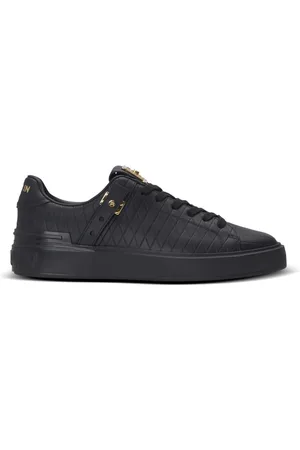Balmain Sko, Dame, Sort, 36 EU, Uld, B-Court B-Buzz sneakers i præget kalveskind