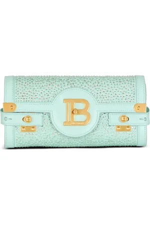 Balmain Taske, Dame, Blå, ONE SIZE, Uld, B-Buzz Pouch 23 i ruskind og rhinsten
