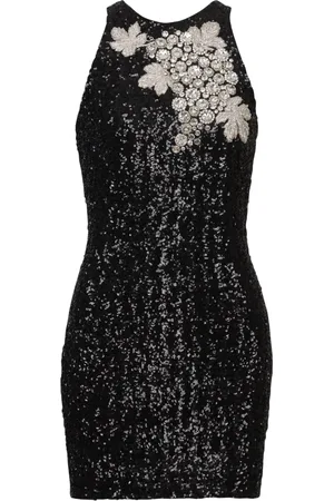 Balmain Kjole, Dame, Sort, S, Satin, Pailletkjole med druebroderi