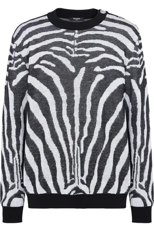 Balmain Strik, Herre, Sort, S, Bomuld, Zebra Print Linen Jumper