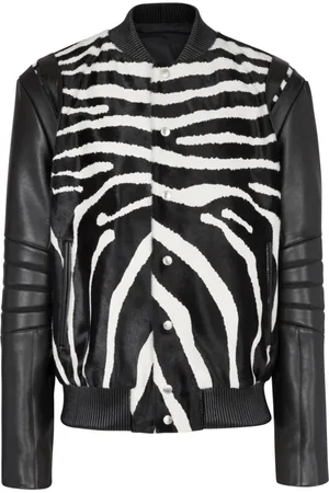 Balmain Jakke, Herre, Sort, L, Læder, Zebra mønstret læder bomberjakke