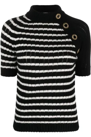 Balmain Strik, Dame, Sort, S, Cashmere, Stribet Cashmere Sweater