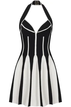 Balmain Kjole, Dame, Sort, S, Uld, Flared halterneck strikkjole