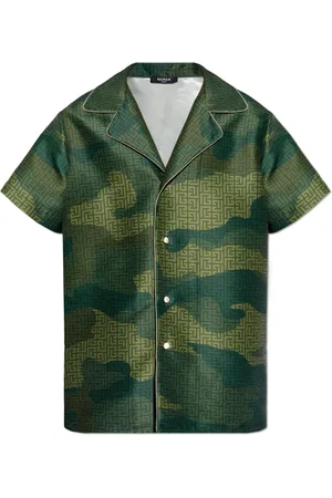 Balmain Skjorte, Herre, Grøn, L, Polyester, Skjorte med korte ærmer