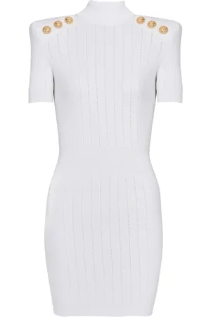 Balmain Kjole, Dame, Hvid, XS, Kort strikkjole