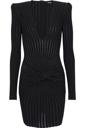 Balmain Kjole, Dame, Sort, 2XS, Uld, Draperet Strikkjole