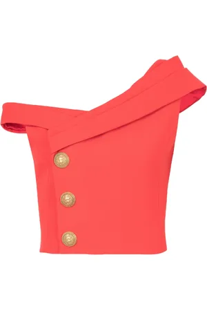 Balmain Top, Dame, Rød, 2XS, Uld, Asymmetrisk crop top