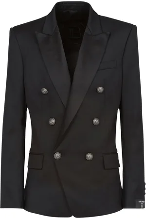 Balmain Jakke, Herre, Sort, XL, Uld, Uldblazer med dobbeltradet sølvfarvet knaplukning