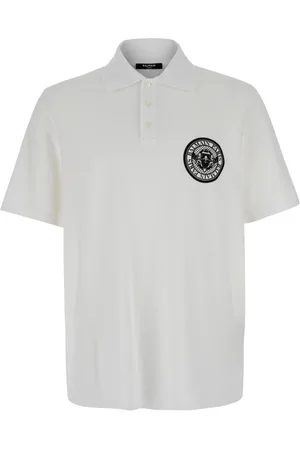 Balmain Top, Herre, Hvid, L, Bomuld, Hvid Polo Shirt med Møntprint