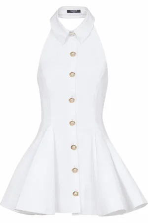Balmain Kjole, Dame, Hvid, XS, A-linje rygløs poplin kjole