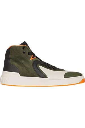 Balmain Sko, Herre, Grøn, 39 EU, Læder, Khaki & Hvide High-Top Sneakers