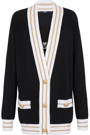 Balmain Strik, Dame, Sort, XS, Cashmere, Cashmere Cardigan med Logo