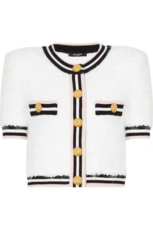 Balmain Strik, Dame, Hvid, S, Uld, Monogram strikket cardigan