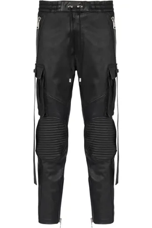 Balmain Bukser, Herre, Sort, L, Læder, Læderbukser med strop